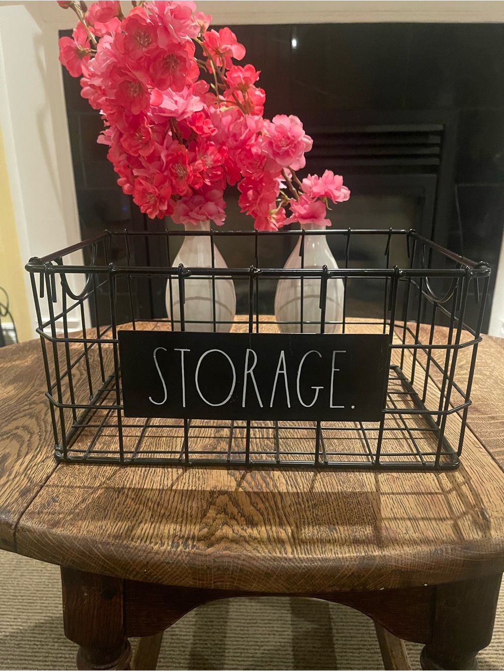 Rae Dunn Metal Wire Storage Basket with 'STORAGE' Label - Black